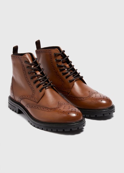 Brown Leather Brogue Boots