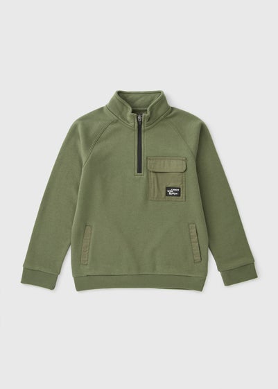 Boys Khaki Utility Half Zip Sweatshirt (7-15yrs)