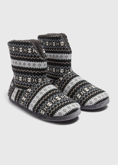 Navy Fairisle Slipper Boots