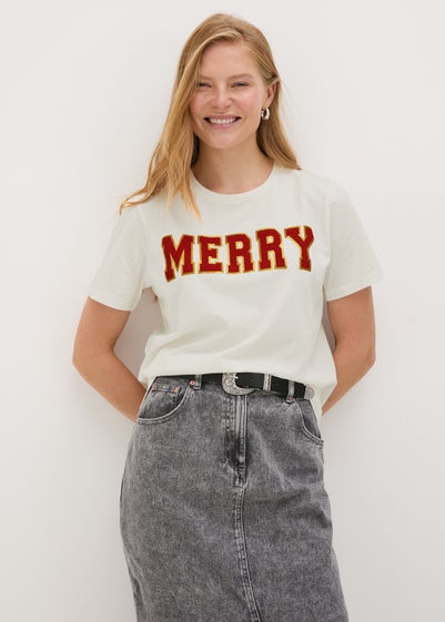 Cream Merry Slogan T-Shirt