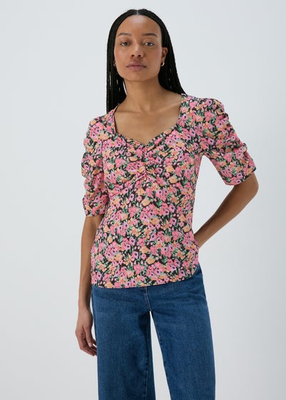 Pink Ruched Front Woven Blouse