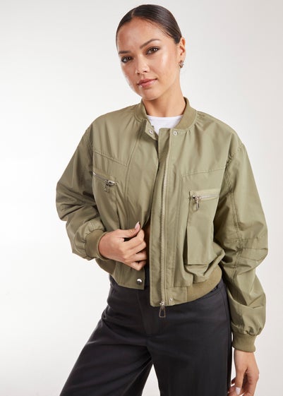 Pink Vanilla Khaki Double Pocket Classic Bomber Jacket