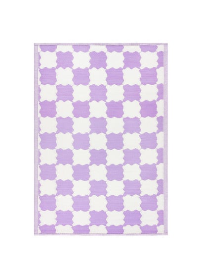 furn. Lilac Check Outdoor 100% Recycled Rug (120 x 180cm)