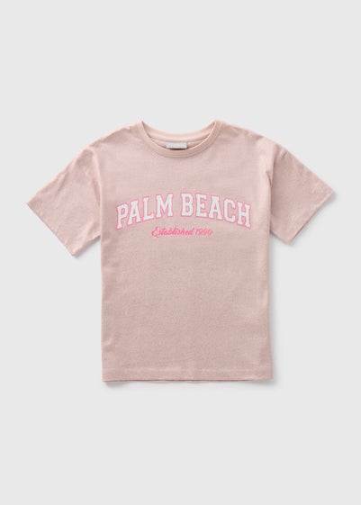 Girls Peach Foil Palm Beach T-Shirt (7-15yrs)