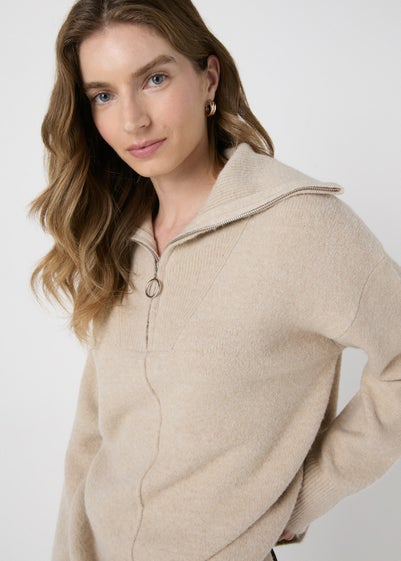 Beige Half Zip Knitted Tunic