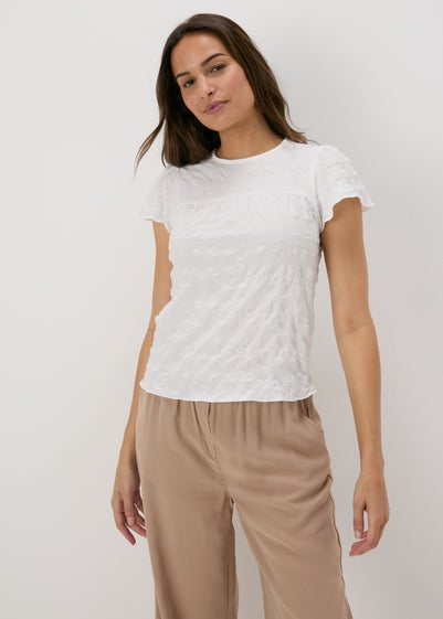 White Seersucker Ruffle Sleeve T-Shirt