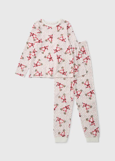 Girls Cream Dancing Santa Top & Bottoms Pyjama Set (1-13yrs)