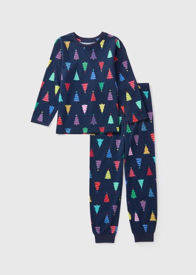 Kids Navy Christmas Tree Pyjama Set (1-12yrs)