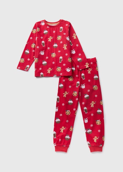 Kids Red Christmas Gingerbread Pyjama Set (1-13yrs)