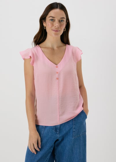 Pink Frill Sleeve Button Blouse