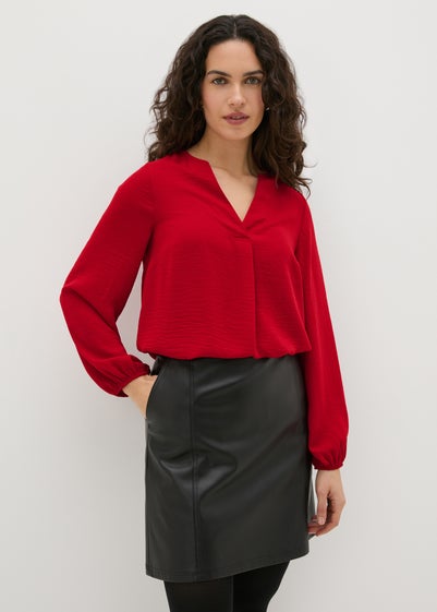 Red V-Neck Blouse