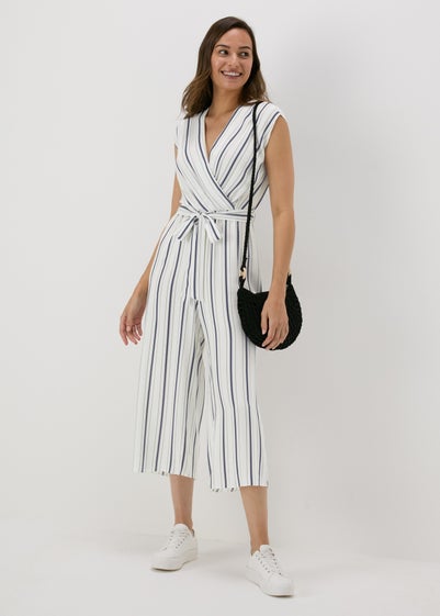 White Stripe V-Neck Jumpsuit