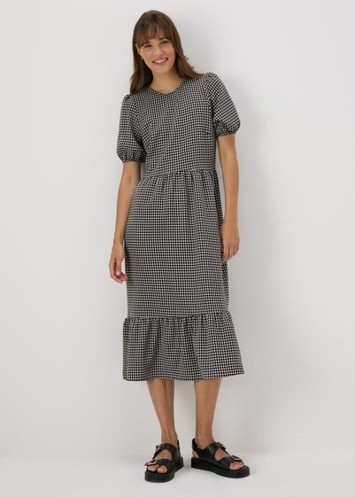 Black Gingham Midi Dress