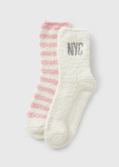 2 Pack Girls Cream NYC Fluffy Socks (Younger 6-Older 5.5)