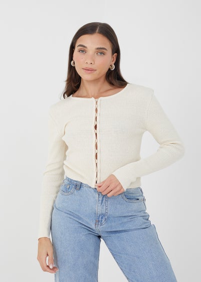 Brave Soul Cream Ribbed Knitted Cardigan