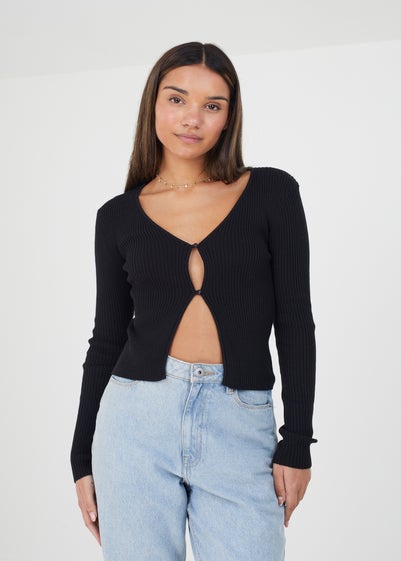 Brave Soul Black Sasha Ribbed Knitted V-Neck Cardigan