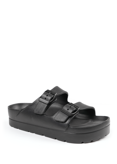 Where's That From Black Danielle Slider Sandals With Buckle