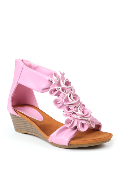 Where's That From Pink Pu Abilene Low Wedge Heel Sandals