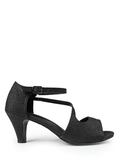 Where's That From Black Glitter Beatrice Low Kitten Heels