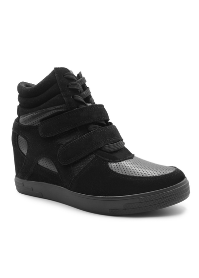 Where's That From Black Suede Hitop Wedge Trainers