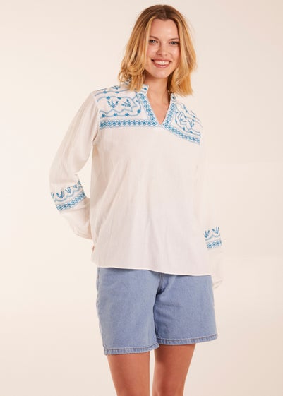 Blue Vanilla Ivory Full Sleeve Embroidered Blouse