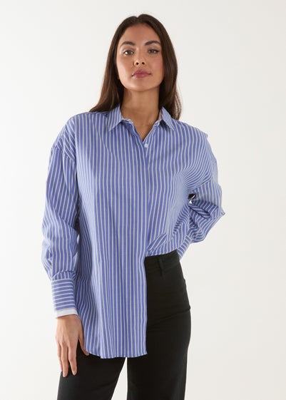 Blue Vanilla Blue Contrast Cuff Oversized Shirt