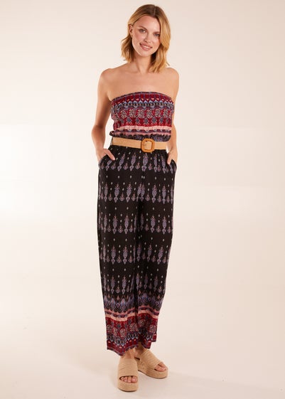 Blue Vanilla Black Aztec Belted Bandeau Jumpsuit