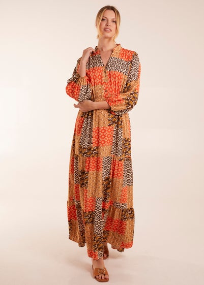 Blue Vanilla Orange Abstract Pattern Maxi Dress