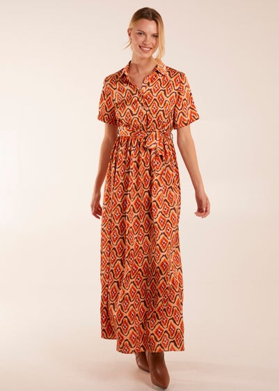 Blue Vanilla Orange Maxi Shirt Belt Dress