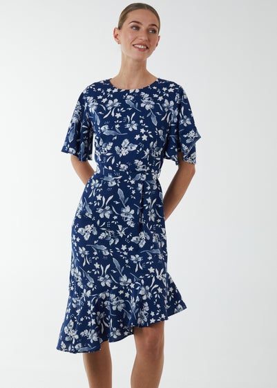 Blue Vanilla Navy Angel Sleeve Asymmetric Tier Midi Dress