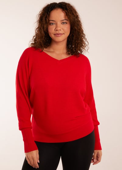 Blue Vanilla Red Curve Ribbed V-Neck Jumper