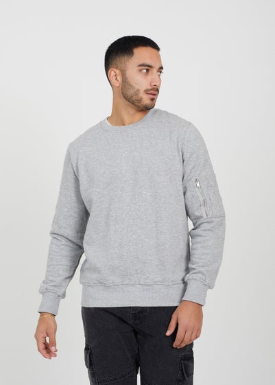 Brave Soul Light Grey Zip Pocket Sleeve Detail Sweatshirt