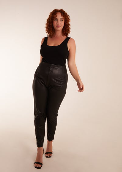 Blue Vanilla Black Curve Matte Faux Leather Tailored Trousers