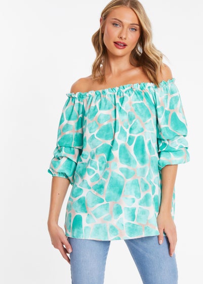 Quiz Green Abstract Print Bardot Top