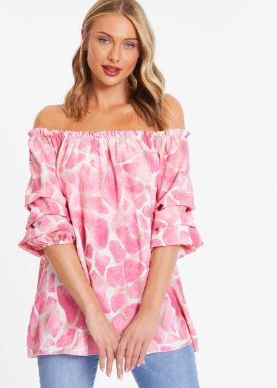 Quiz Pink Giraffe Print Bardot Top