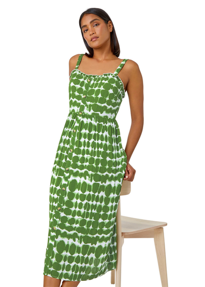 Roman Khaki Tie Dye Spot Print Midi Sundress