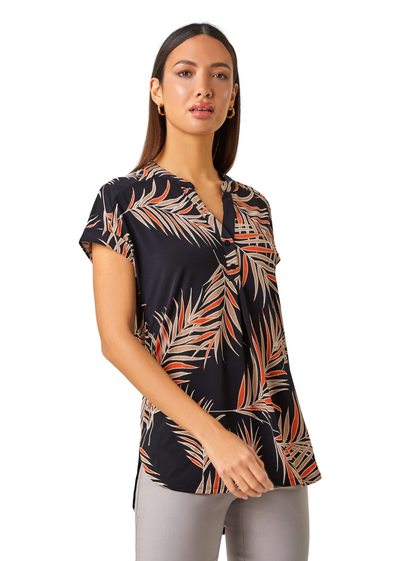 Roman Rust Textured Tropical Print Overshirt Stretch Top