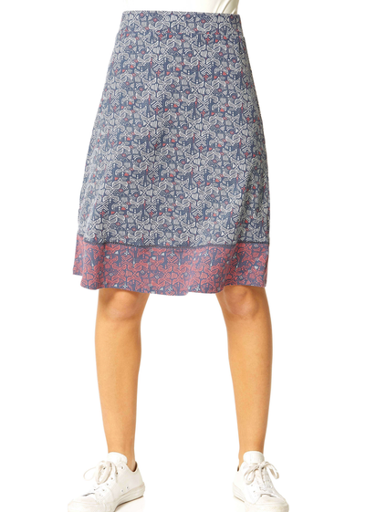 Roman Blue Elastic Waist Mosaic Print A Line Skirt