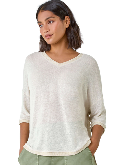 Roman Natural Metallic Linen Blend Knitted Top