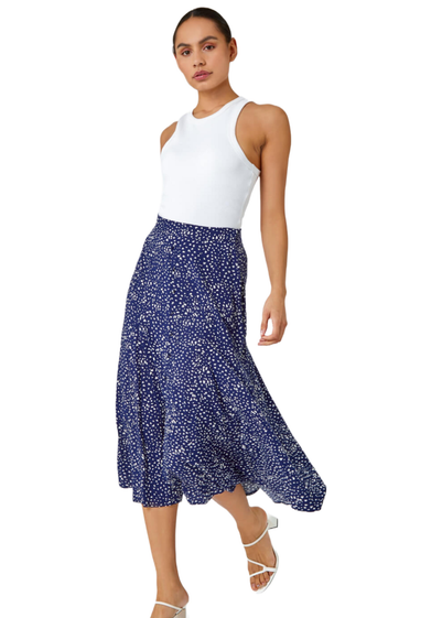 Roman Dusk Navy Confetti Spot Print Midi Skirt