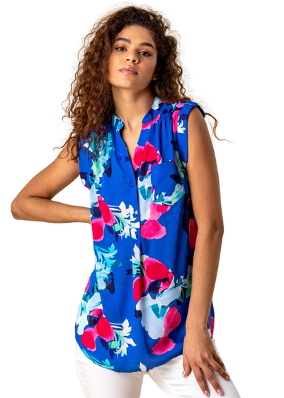 Roman Royal Blue Floral Print Tunic Top