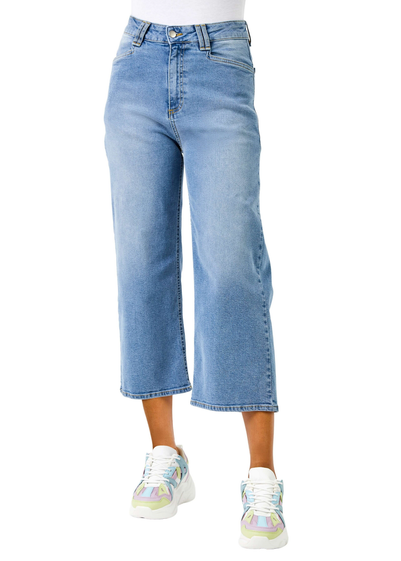 Roman Dusk Blue Denim Stretch Wide Leg Culottes