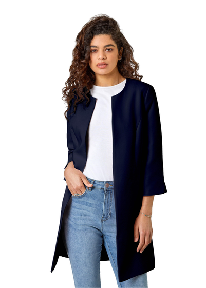 Roman Navy 3/4 Sleeve Textured Longline Jacket