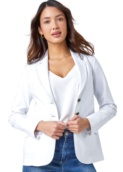 Roman White Stretch Button Detail Blazer