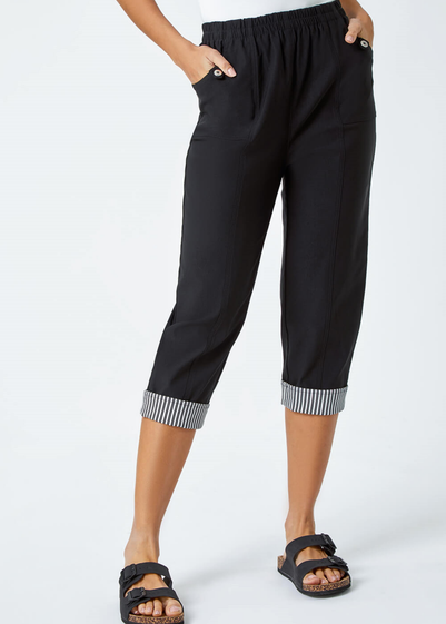 Roman Black Contrast Detail Cropped Stretch Trousers