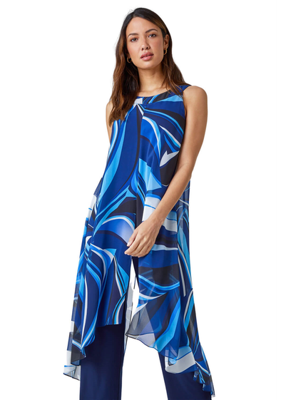 Roman Royal Blue Full Length Printed Overlay Jumpsuit