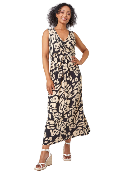 Roman Black Petite Animal Twist Jersey Maxi Dress