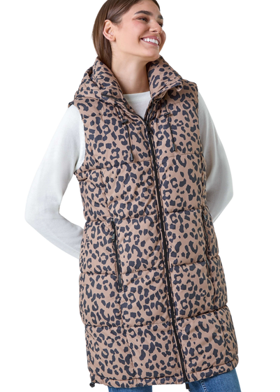 Roman Multi Animal Print Longline Hooded Gilet