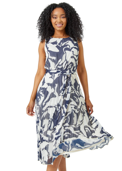 Roman Navy Petite Sleeveless Floral Chiffon Dress