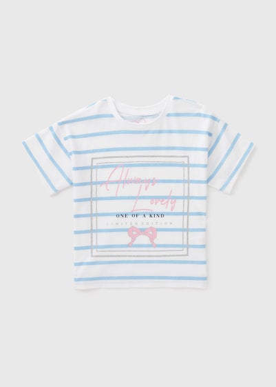 Girls Blue Stripe Always Lovely T-Shirt (1-7yrs)